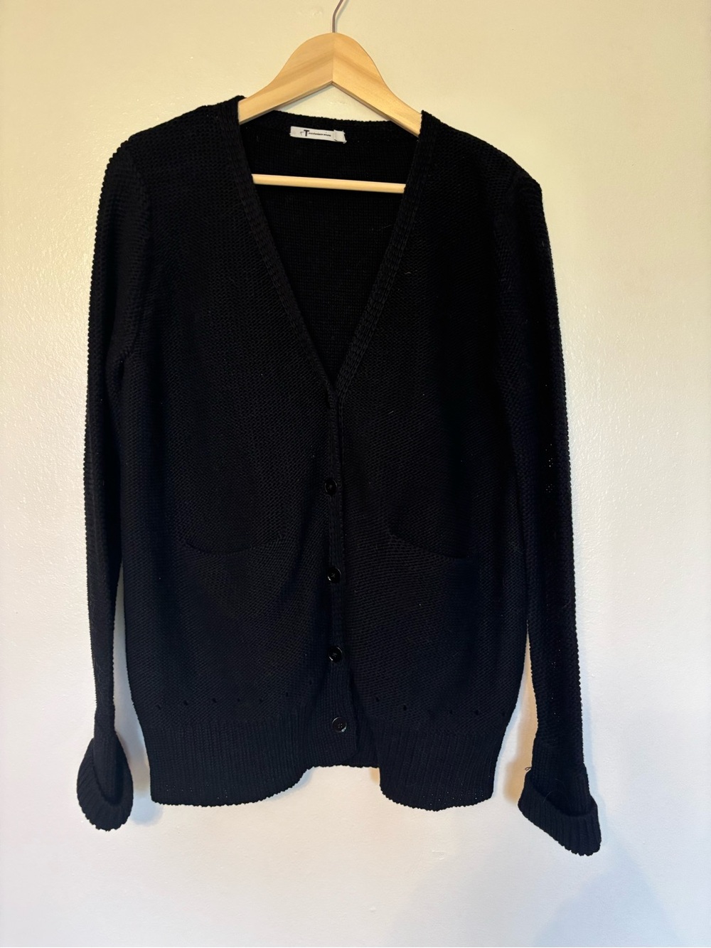 Alexander Wang Black V-Neck Button Cardigan Sweater Size L 100% Cotton